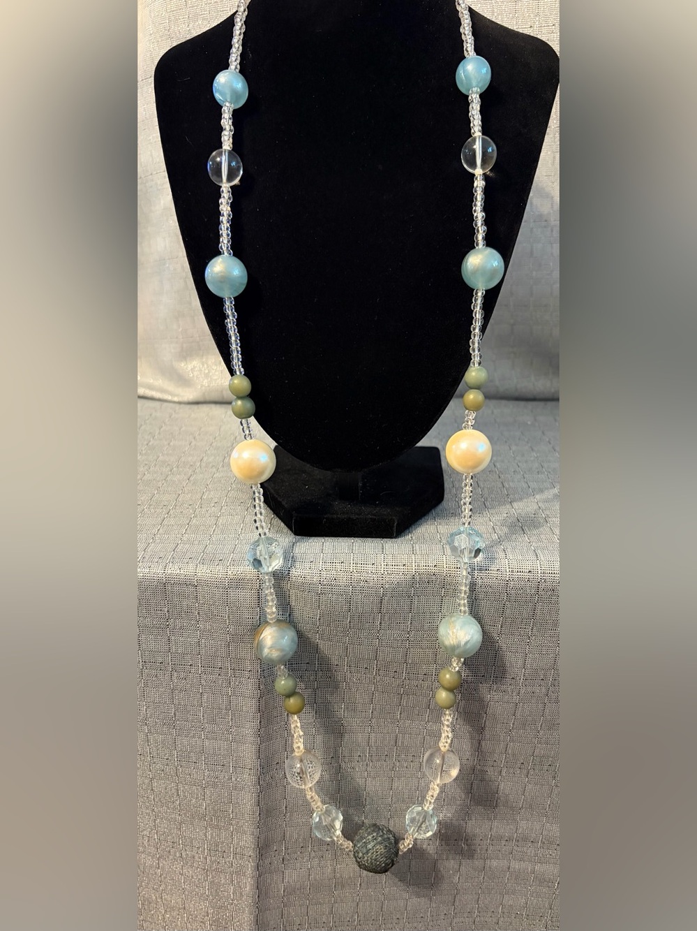 Rachel Blue, Cream and Olive Beaded Long Necklace